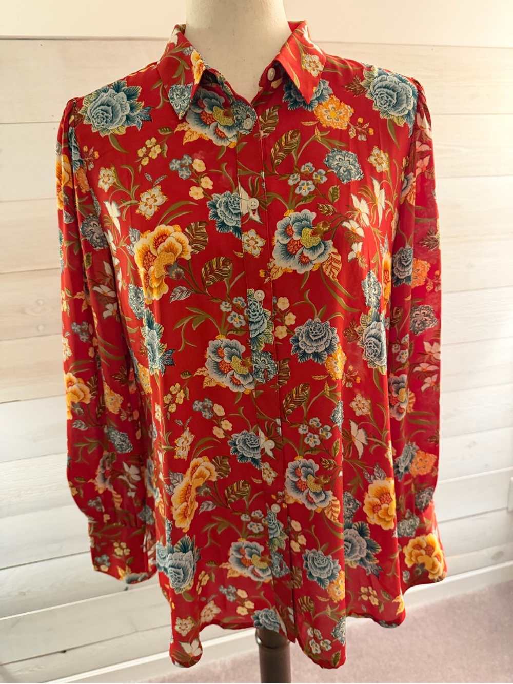 Red Floral Classic Button-Down Shirt - LOFT